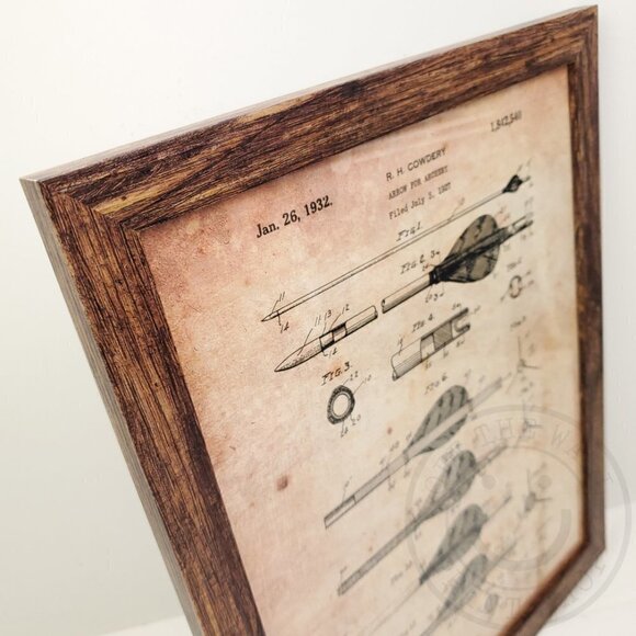Archery Arrows Rustic Patent Art Print Home Decor 11x14" Natural Framed - Picture 5 of 7